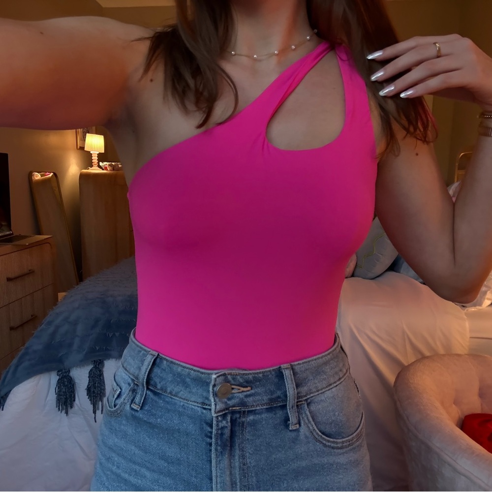 SHEIN Hot Pink Cutout One-Shoulder Bodysuit